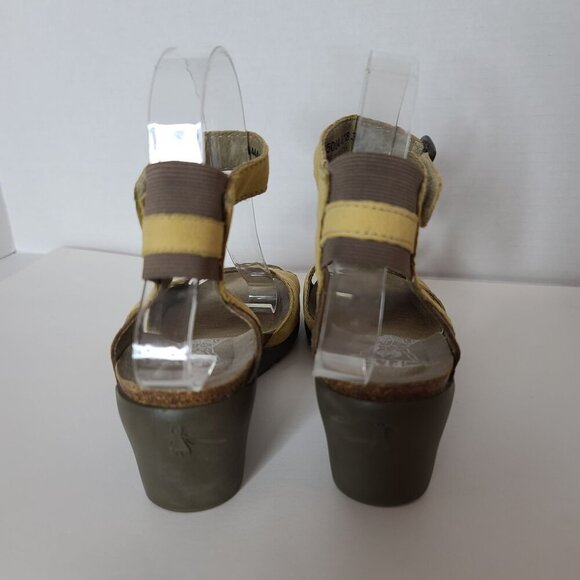 Fly London Imat Bumblebee Bronze Leather Wedge Ankle Strap Open Toe Sandal 38 /8 - Picture 7 of 10